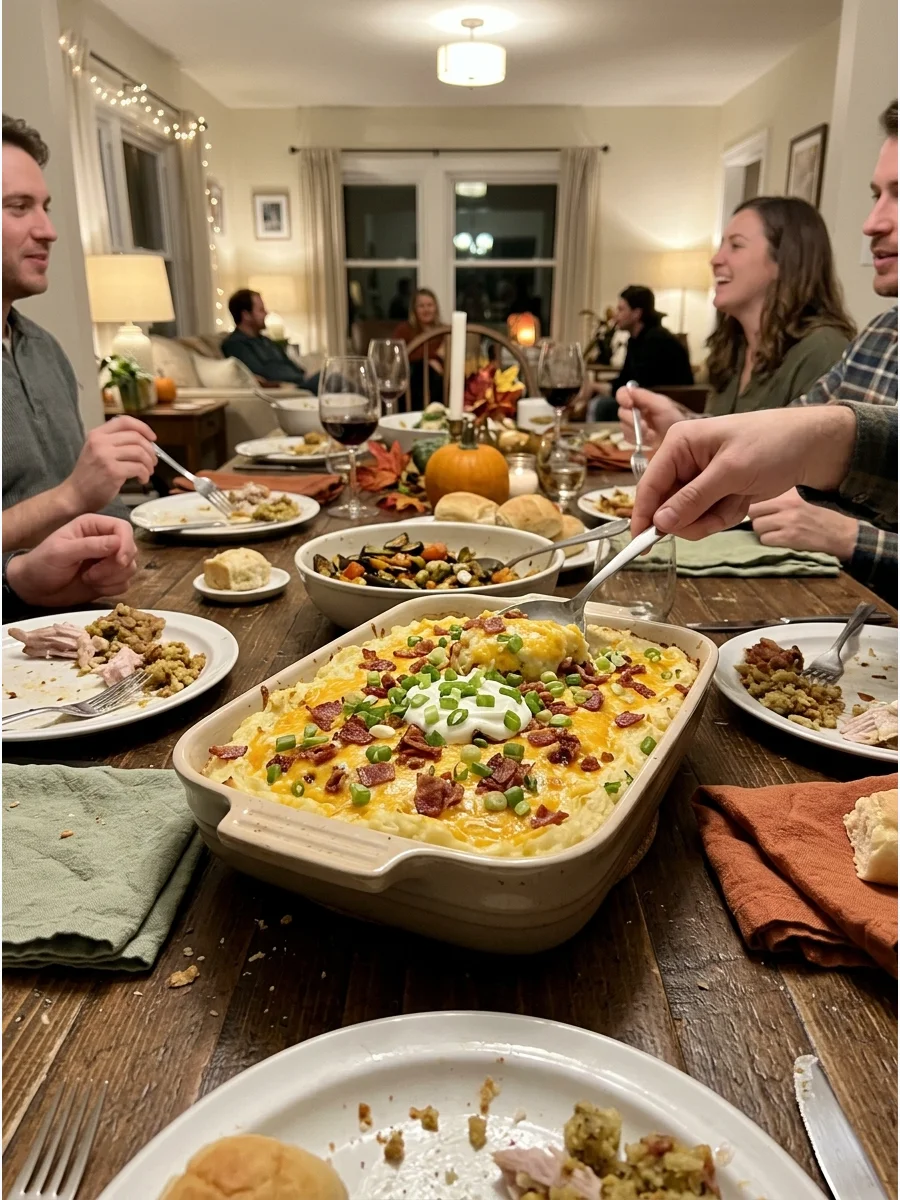 Loaded Mashed Potato Casserole. Bake mashed potatoes with cheddar cheese, sour cream, green onions, and crispy turkey bacon. This casserole can be assembled ahead and reheated befo