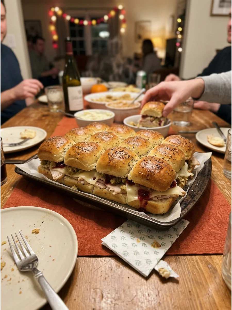 Turkey and Cranberry Sliders. Layer sliced turkey, cranberry sauce, cheese, and a little stuffing inside soft dinner rolls. Brush the tops with seasoned butter before baking. Frien