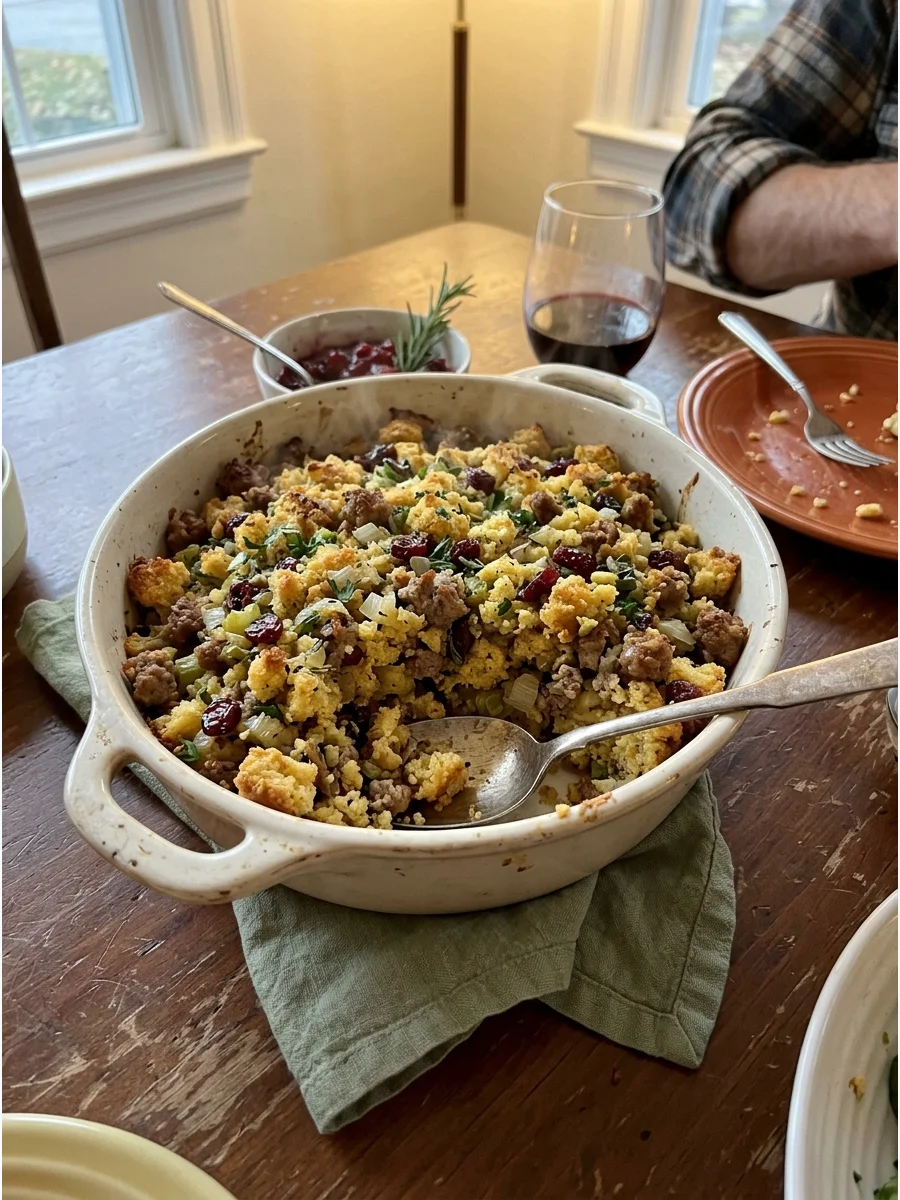 Cornbread Sausage Stuffing. Mix crumbled cornbread with cooked sausage, vegetables, broth, and herbs. The sweet and savory combination works particularly well with turkey. Friendsg