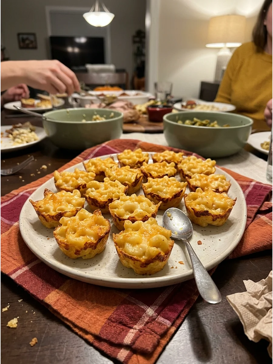 Mini Mac and Cheese Bites. Bake creamy macaroni and cheese in a miniature muffin pan until the edges become crisp. These handheld bites are easy to serve at a casual Friendsgiving