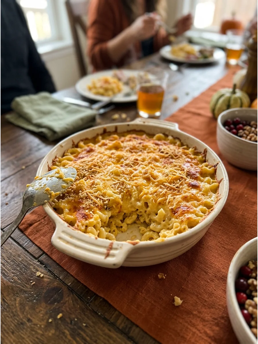 Southern Baked Mac and Cheese. Layer cooked macaroni with a rich cheese sauce and additional shredded cheese. Bake it until the center is creamy and the top is golden. Friendsgivin