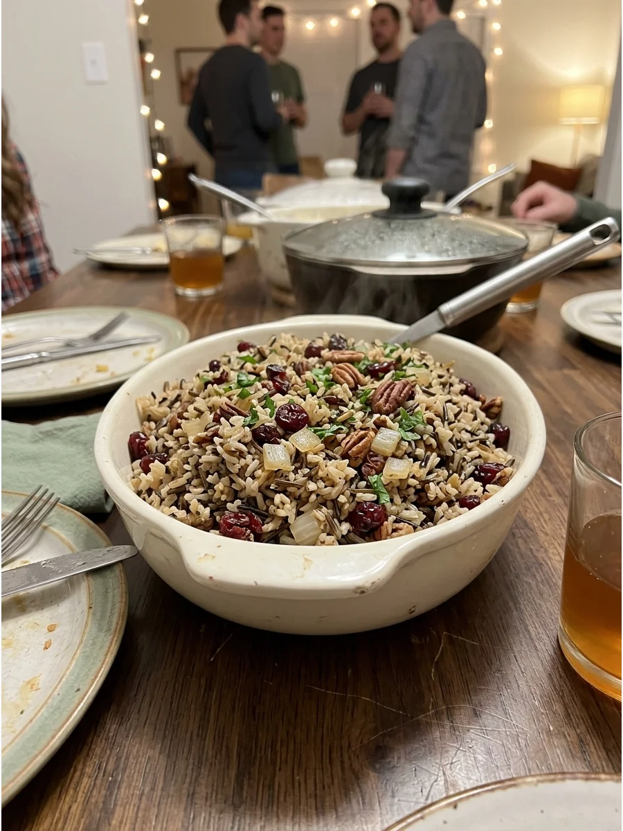 Wild Rice with Cranberries and Pecans. Combine wild rice with dried cranberries, toasted pecans, onions, and herbs. This side is colorful, naturally hearty, and easy to transport.