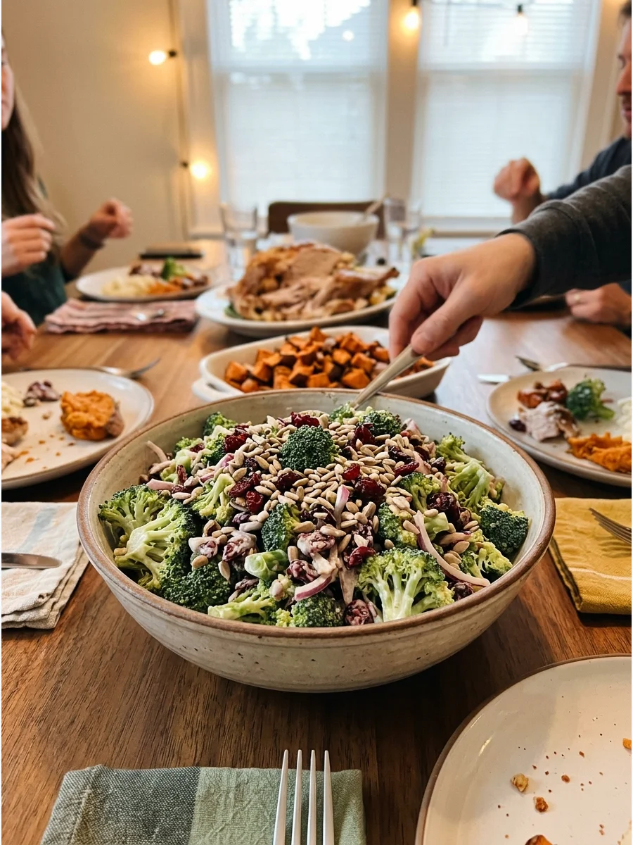Broccoli Cranberry Salad. Mix fresh broccoli with dried cranberries, sunflower seeds, red onion, and creamy dressing. It is crunchy, colorful, and easy to prepare ahead. Friendsgiv