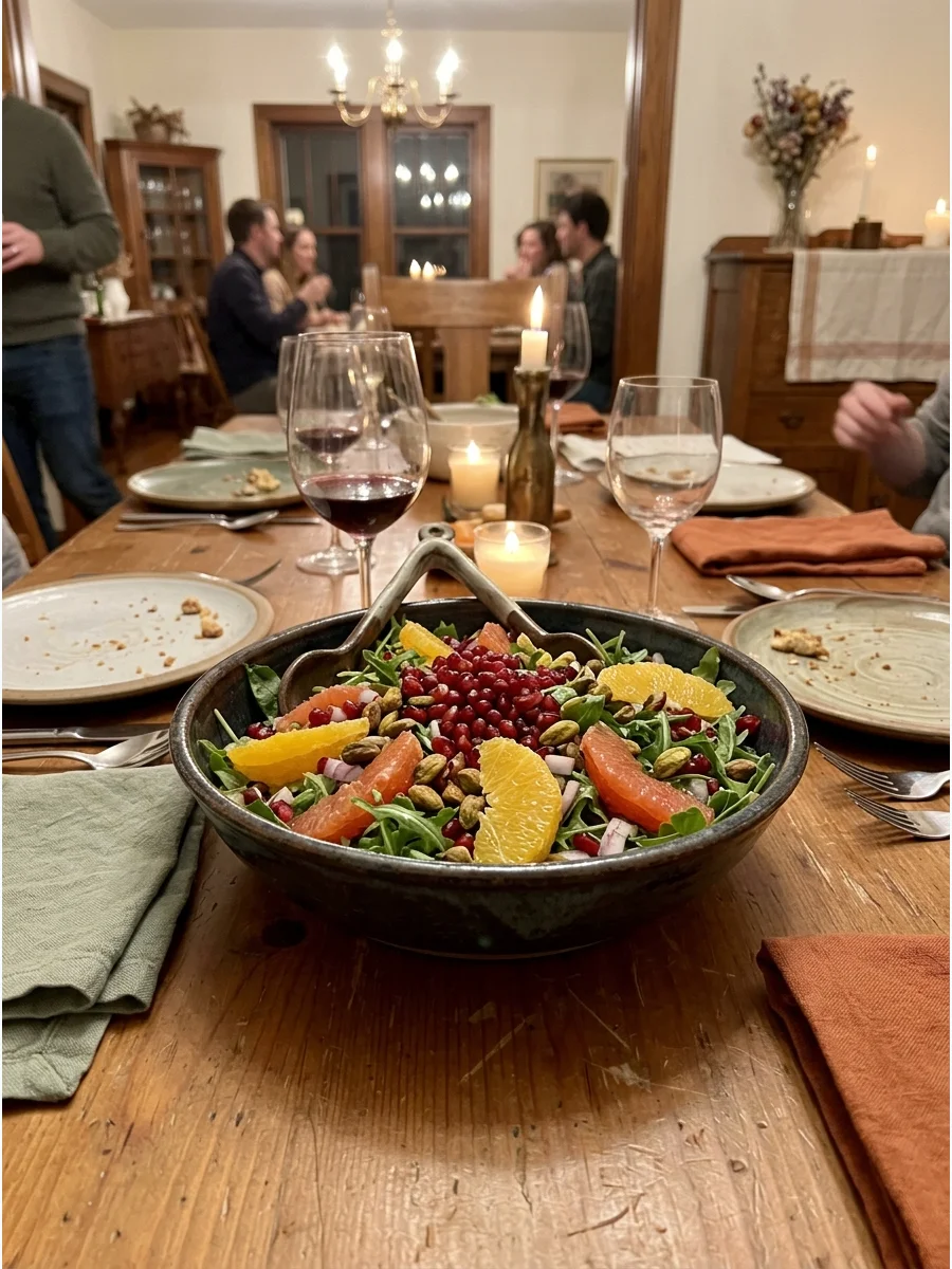 Pomegranate Citrus Salad. Combine oranges, grapefruit, pomegranate seeds, greens, and pistachios. A honey citrus dressing keeps the salad bright and refreshing. Friendsgiving food