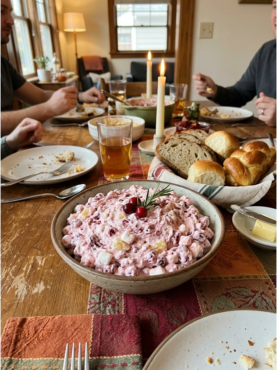 Cranberry Fluff Salad. Fold cranberry sauce, crushed pineapple, miniature marshmallows, and whipped topping together. This retro side can also serve as a light dessert. Friendsgivi