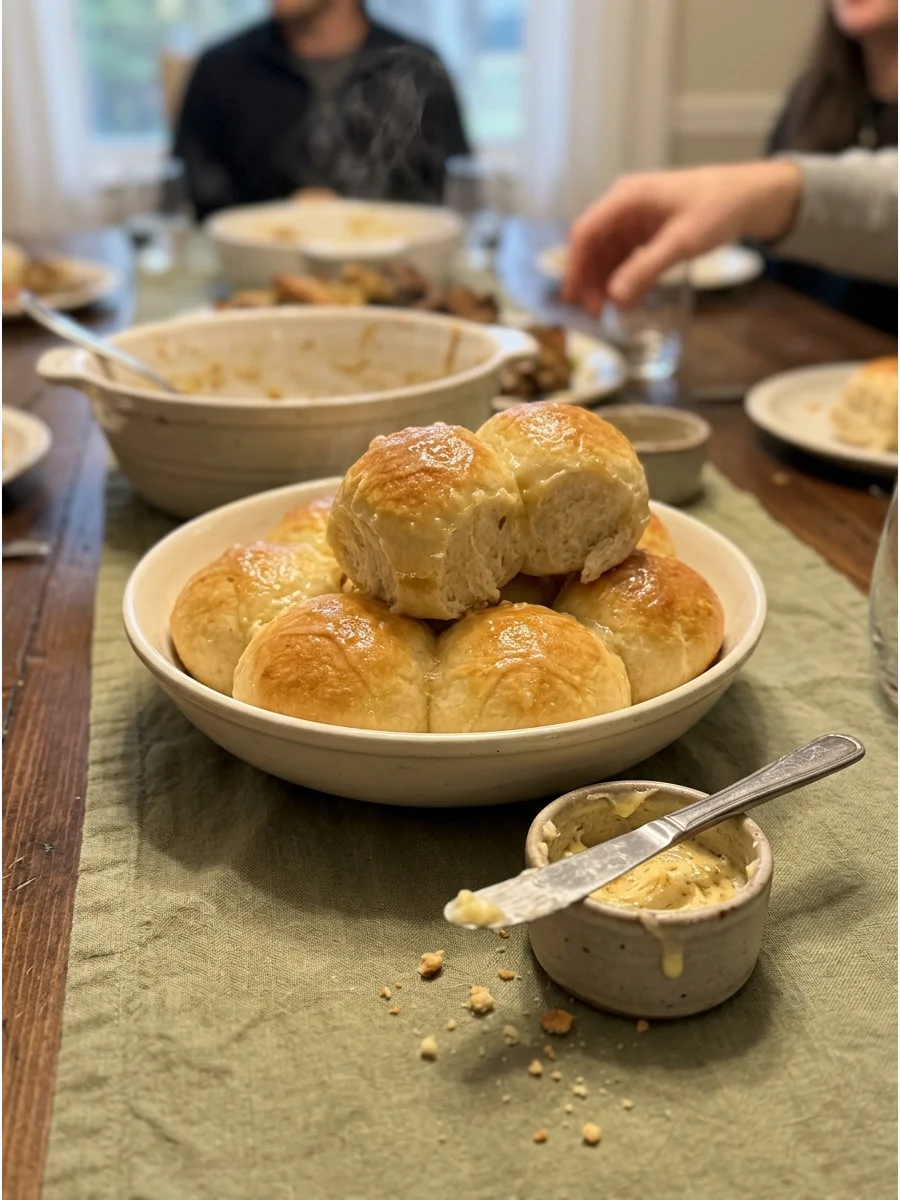 Honey Butter Dinner Rolls. Bake soft dinner rolls and brush them with honey butter while they are warm. Serve additional flavored butter on the side. Friendsgiving food ideas