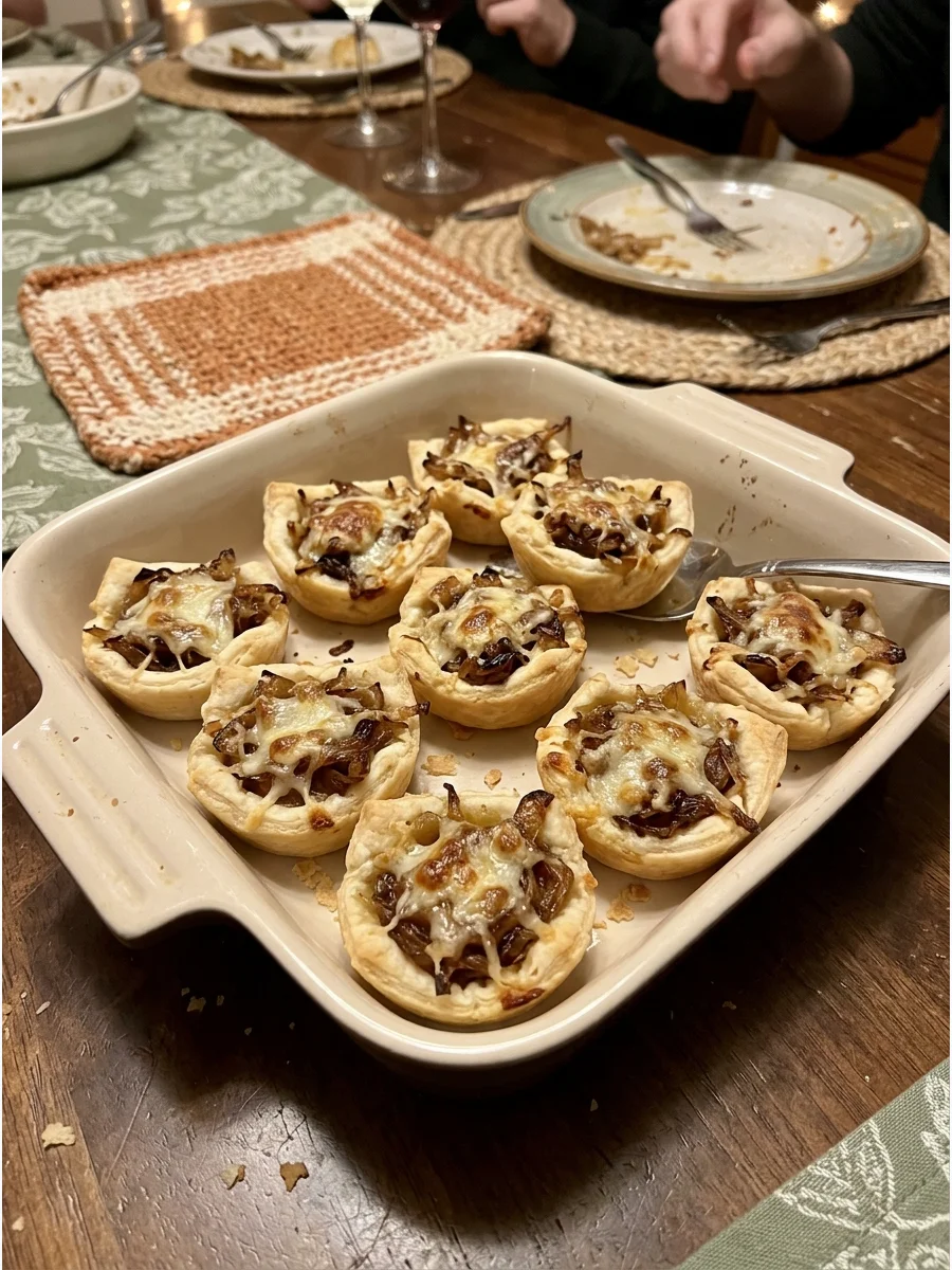 Caramelized Onion and Gruyère Tartlets. Fill small pastry shells with caramelized onions and grated Gruyère cheese. Bake them until the pastry is golden and the cheese is melted. F
