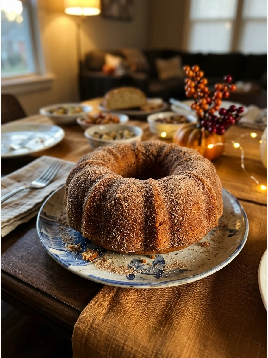 Apple Cider Doughnut Cake. Bake a moist Bundt cake flavored with apple cider and warm spices. Coat the outside with cinnamon sugar while it is still slightly warm. Friendsgiving fo