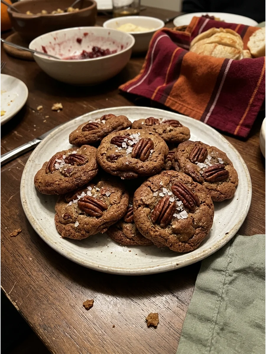 Brown Butter Pecan Cookies. Use browned butter to give ordinary pecan cookies a rich, toasted flavor. Finish them with flaky salt for a sweet-and-salty balance. Friendsgiving food