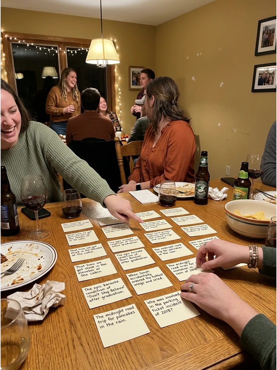 Memory Lane Match. Write shared memories on cards and ask guests to identify who was involved in each event. This is especially entertaining when the group has many funny stories t