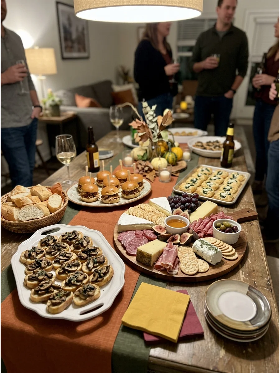 Appetizers-Only Friendsgiving. Skip the formal meal and serve dips, sliders, crostini, cheese boards, pastry bites, and miniature desserts. This theme encourages guests to mingle i