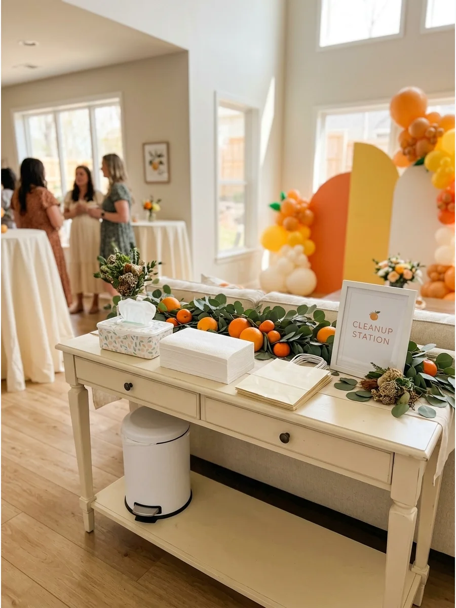Simple Cleanup Station gender neutral baby shower ideas