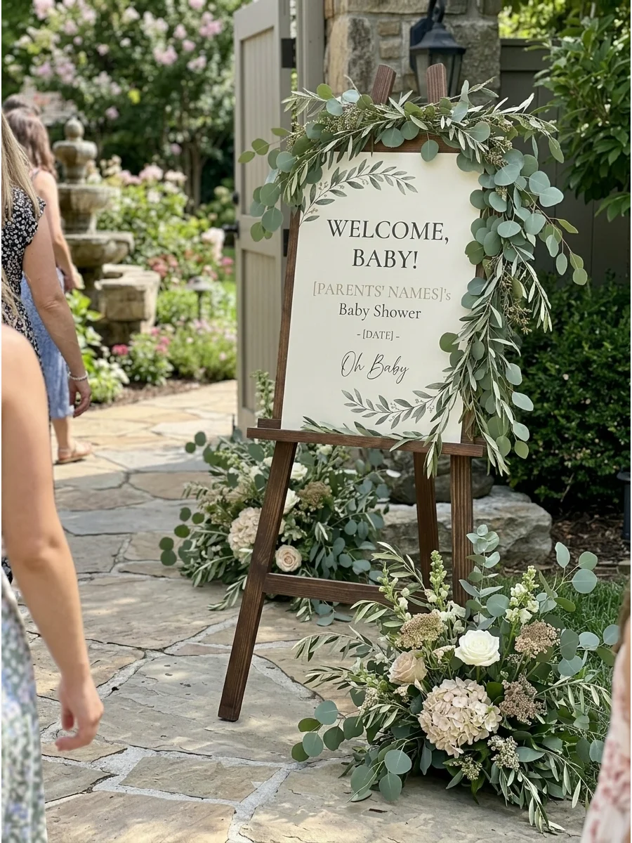 Greenery Baby Shower Welcome Sign support view 1