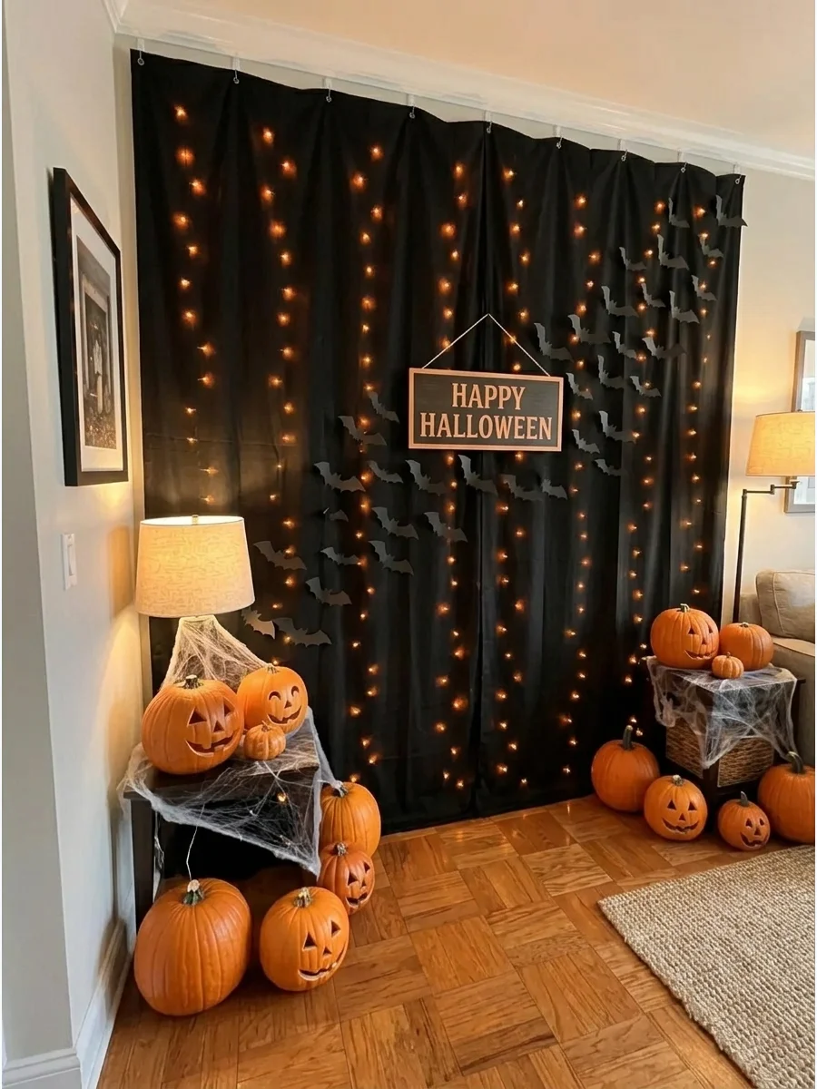 Classic Orange and Black Halloween Backdrop support view 1