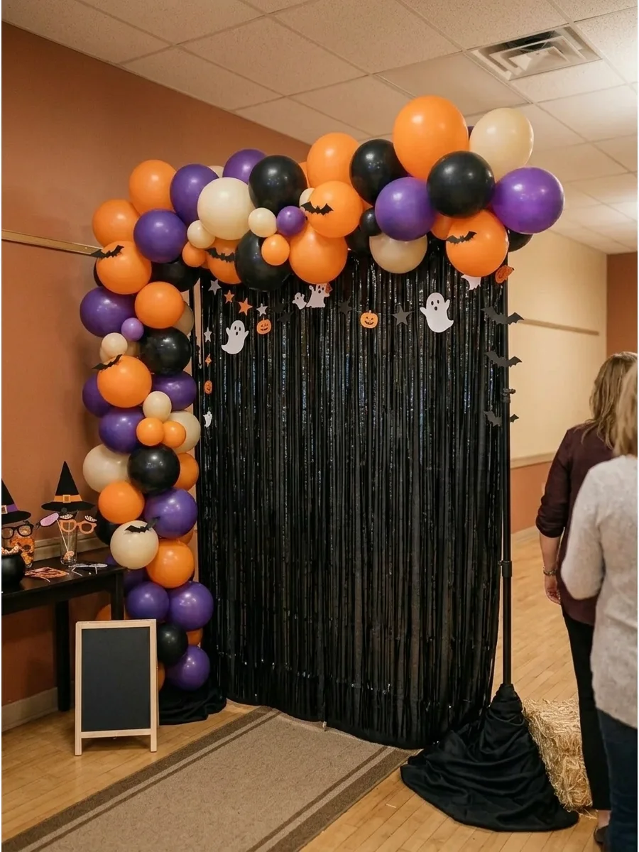 Balloon Arch With Halloween Fringe Curtain support view 1