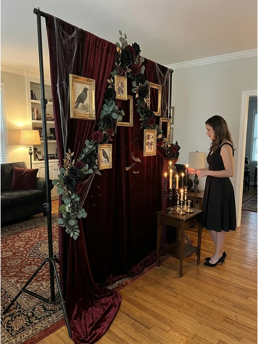 Burgundy and Black Halloween Backdrop support view 1