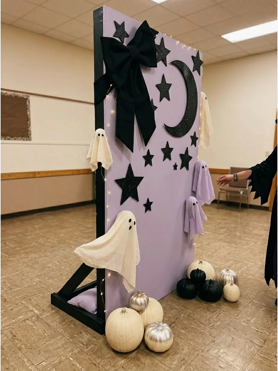 Lilac and Black Halloween Backdrop support view 1