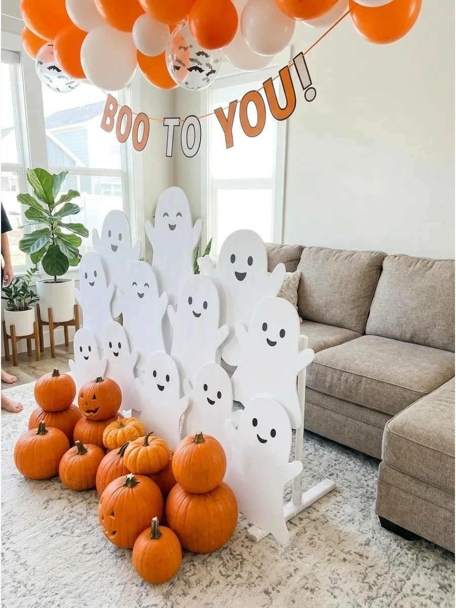Ghost and Pumpkin Backdrop support view 1