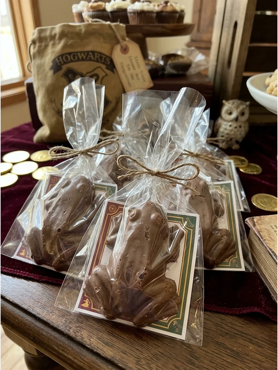 Chocolate Frog Treats. Make frog-shaped chocolates and package them individually as both desserts and decorative party treats. Harry Potter Birthday Party Ideas