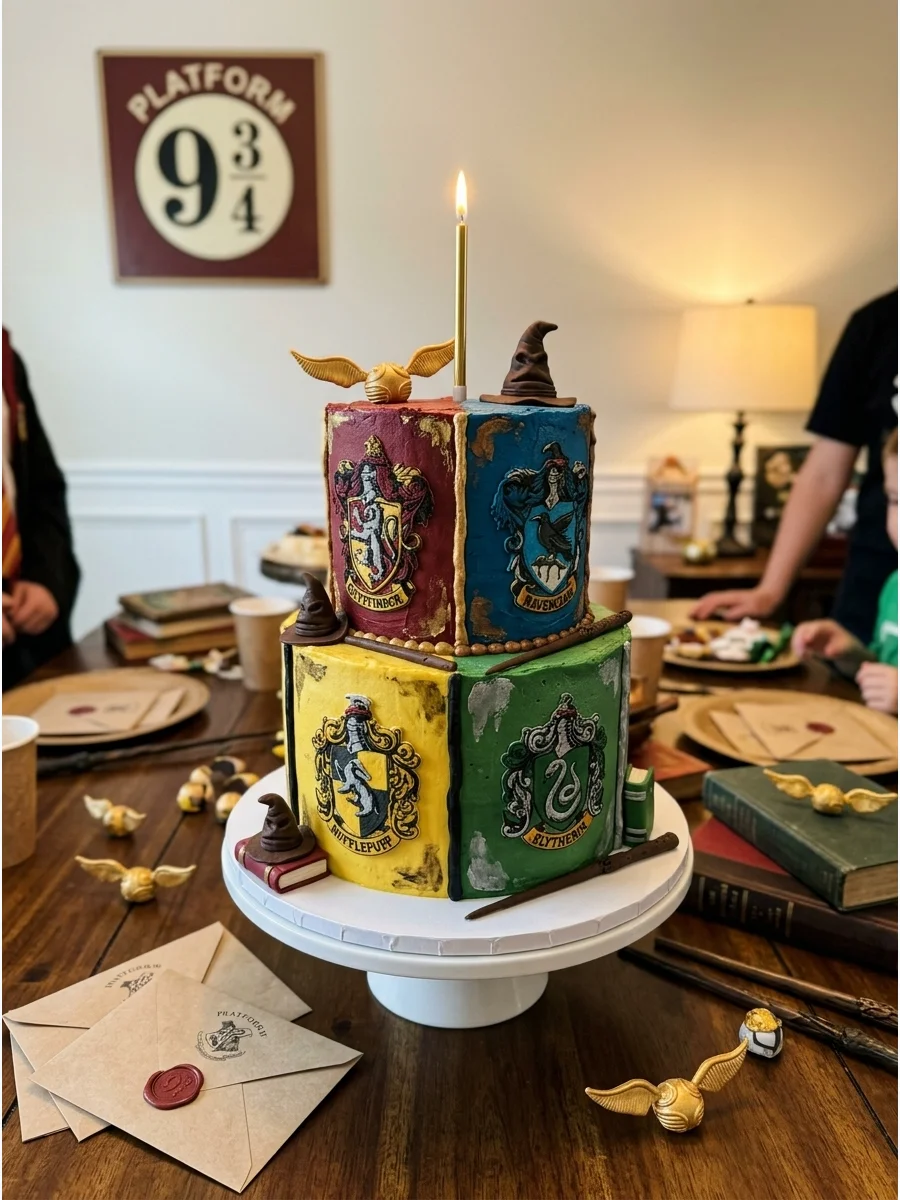 Hogwarts House Cake. Divide the cake into the four house colors or let the birthday child's favorite Hogwarts house inspire the entire design. Games & Activities Harry Potter Birth