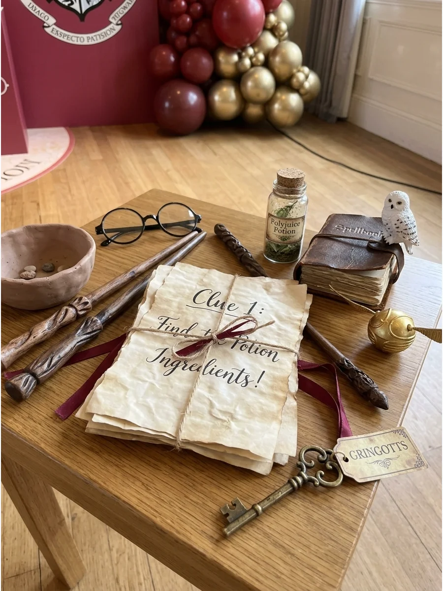 Harry Potter Scavenger Hunt. Send guests searching for clues involving wands, keys, potion ingredients, spellbooks, owls, and other magical objects. Harry Potter Birthday Party Ide