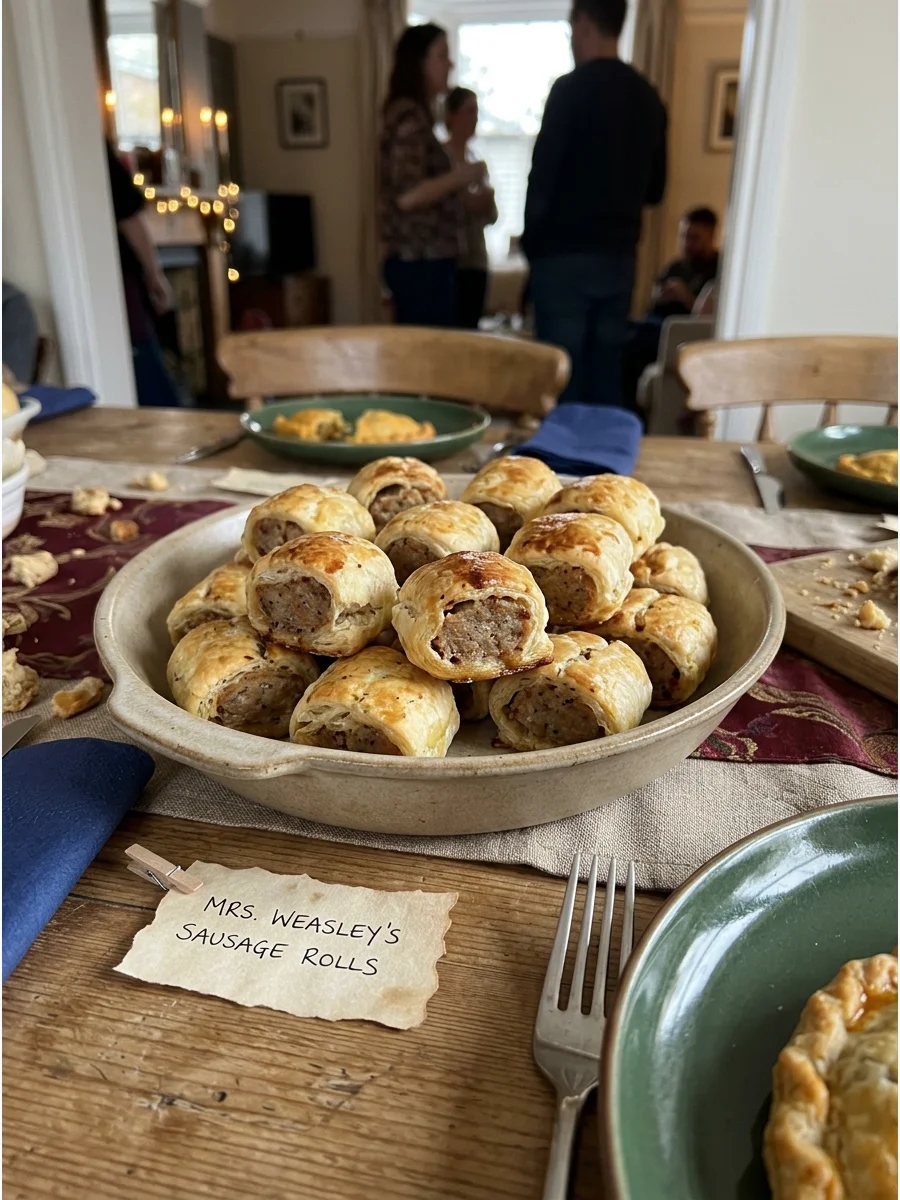Mrs. Weasley's Sausage Rolls. Serve warm mini sausage rolls as a comforting British-inspired addition to the Hogwarts feast. harry potter party food