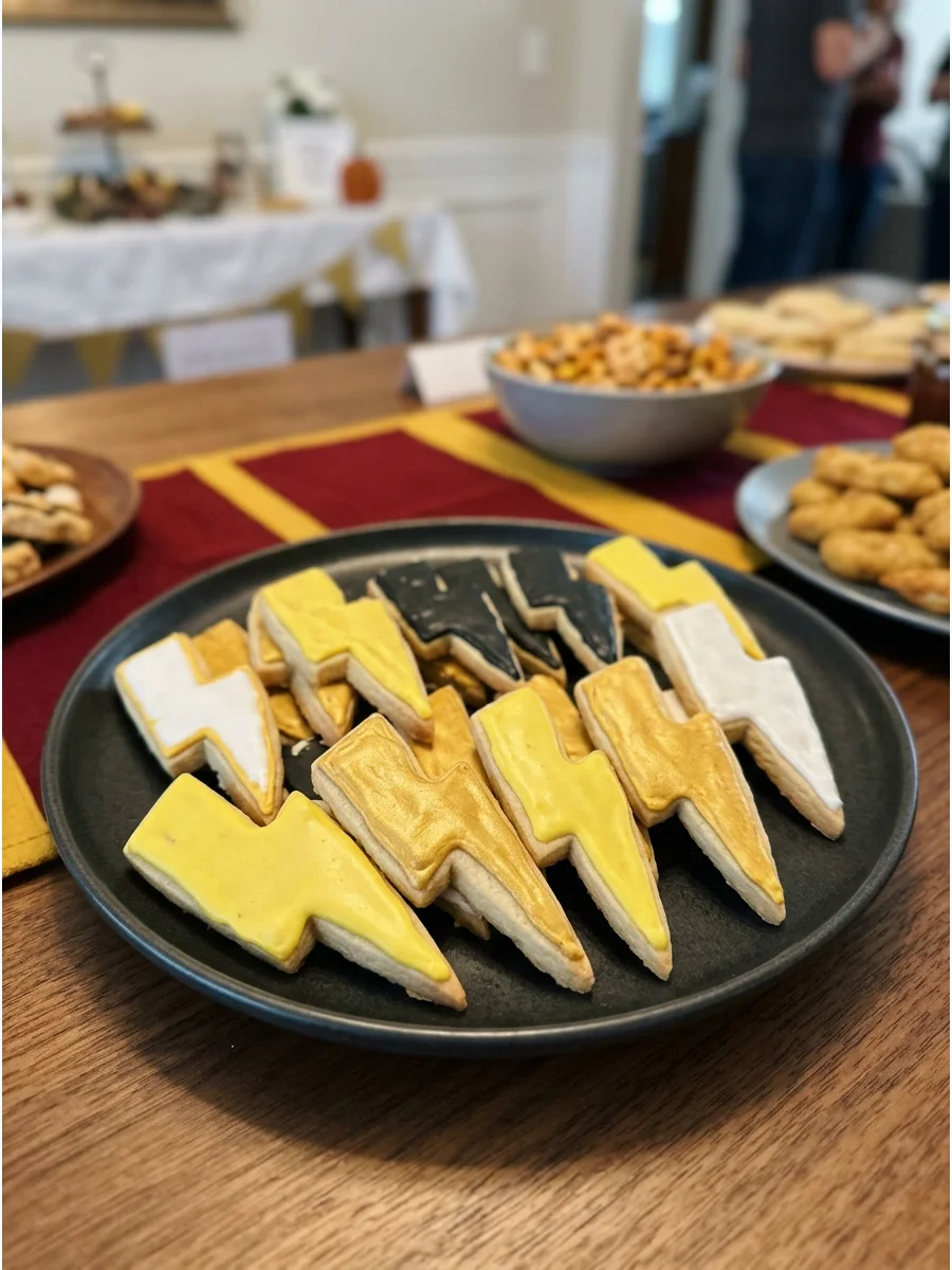 Lightning Bolt Cookies. Create simple lightning-shaped sugar cookies decorated with yellow, gold, black, or white icing. harry potter party food