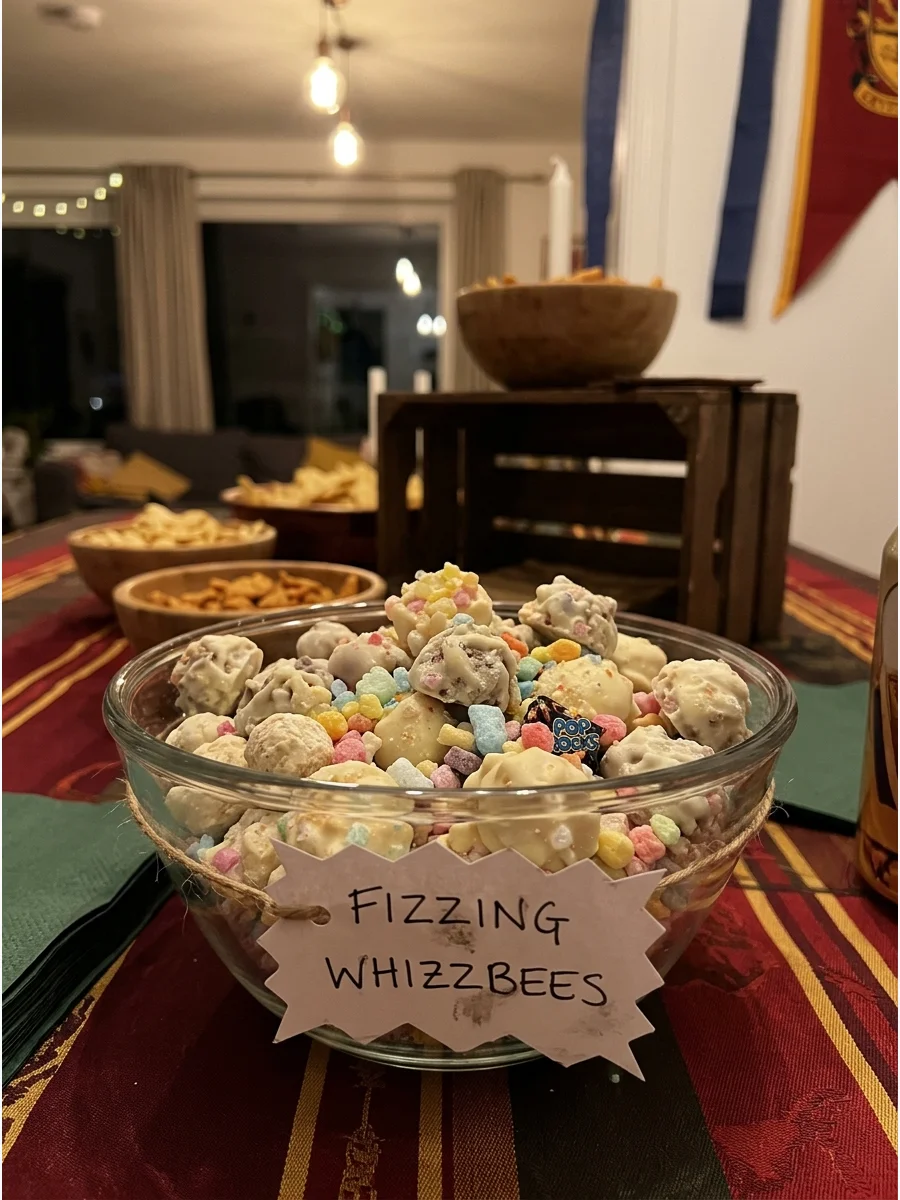 Fizzing Whizzbee Treats. Use popping candy, chocolate, or fizzy sweets to create a playful Honeydukes-inspired dessert. harry potter party food