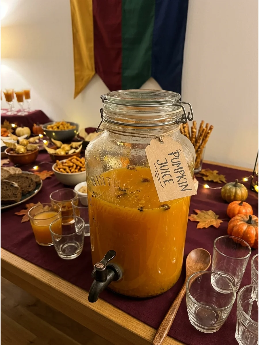 Pumpkin Juice. Serve a chilled pumpkin-and-apple-inspired drink in glass bottles or a large vintage-style dispenser. Pumpkin juice remains another frequently searched Wizarding Wor
