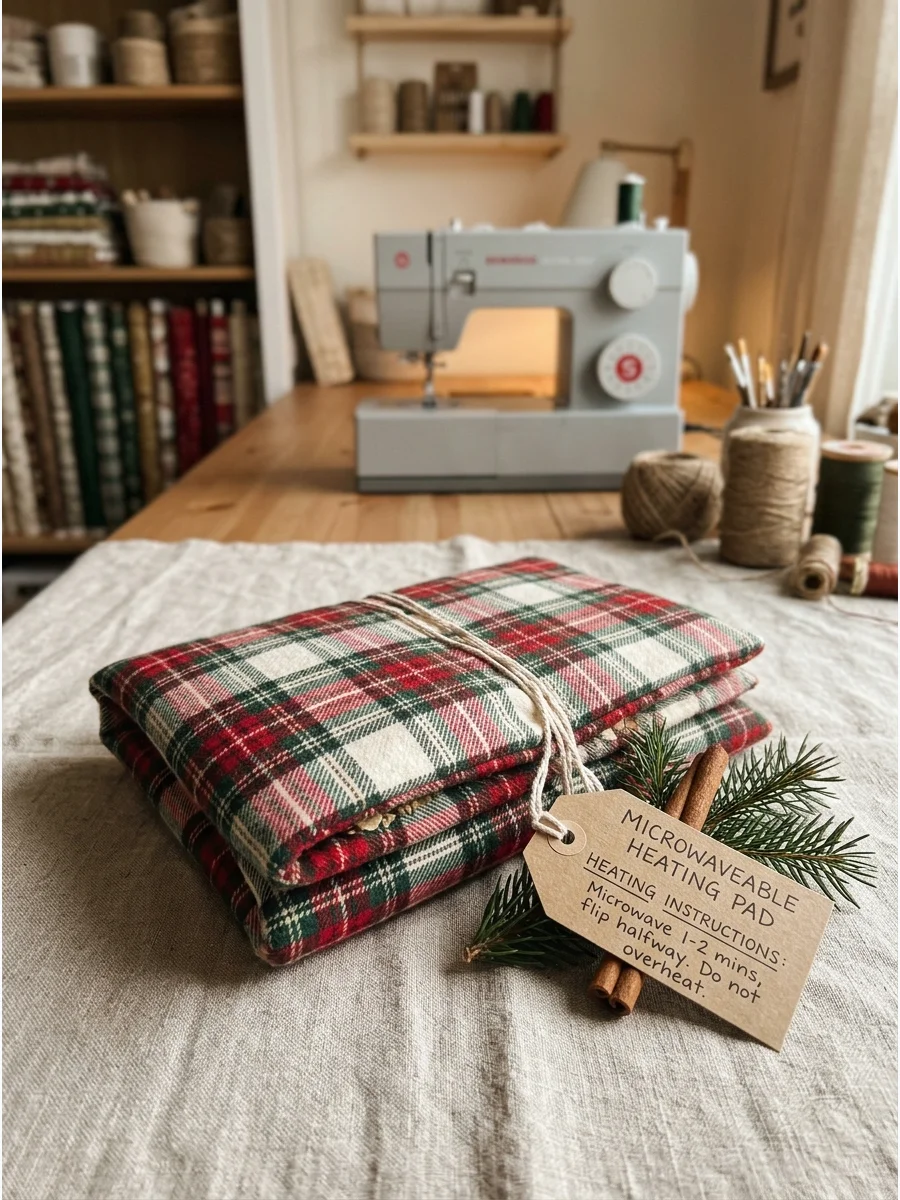 A folded flannel heating pad filled with rice.