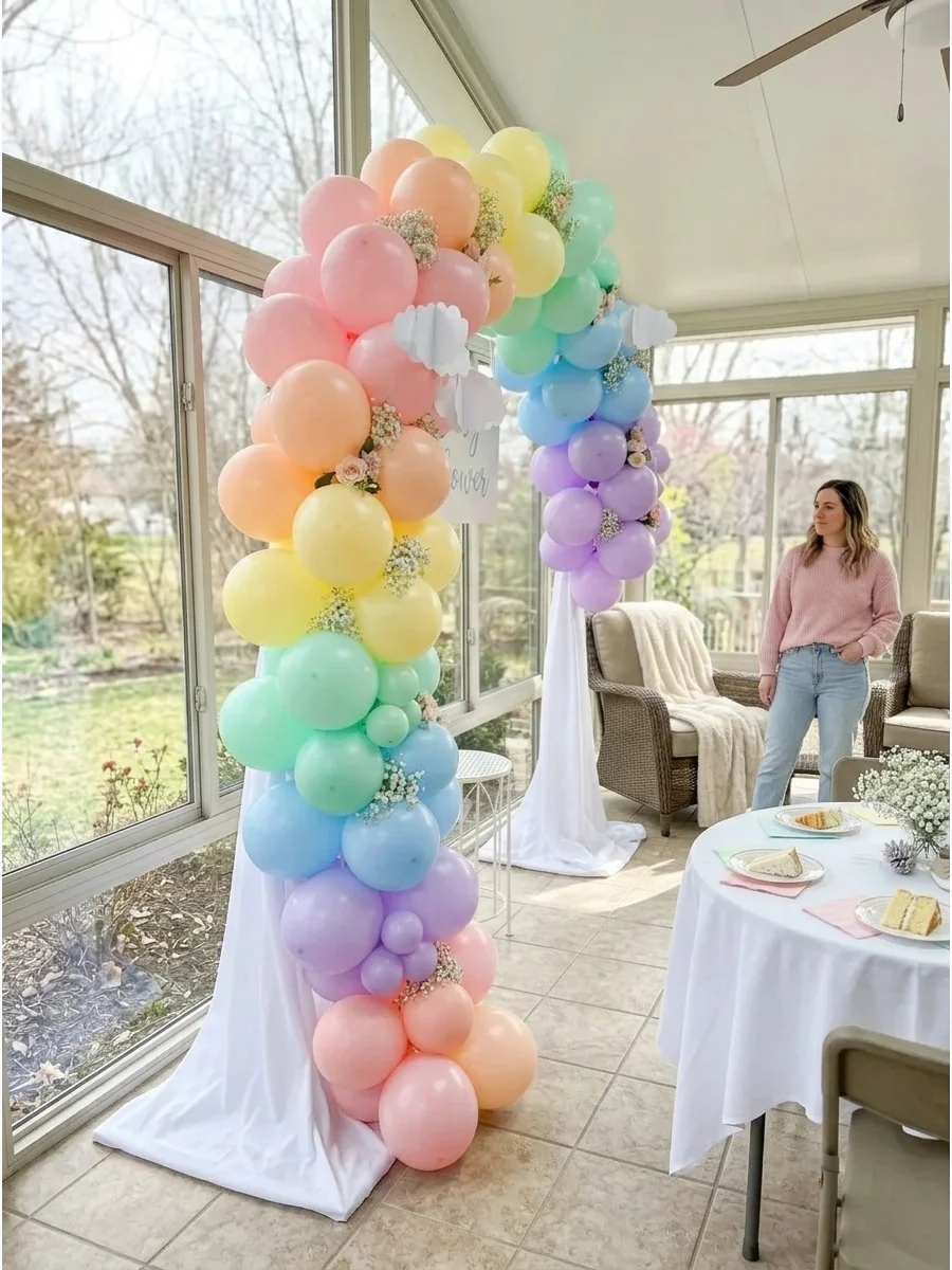 Pastel Rainbow Balloon Arch support view 1
