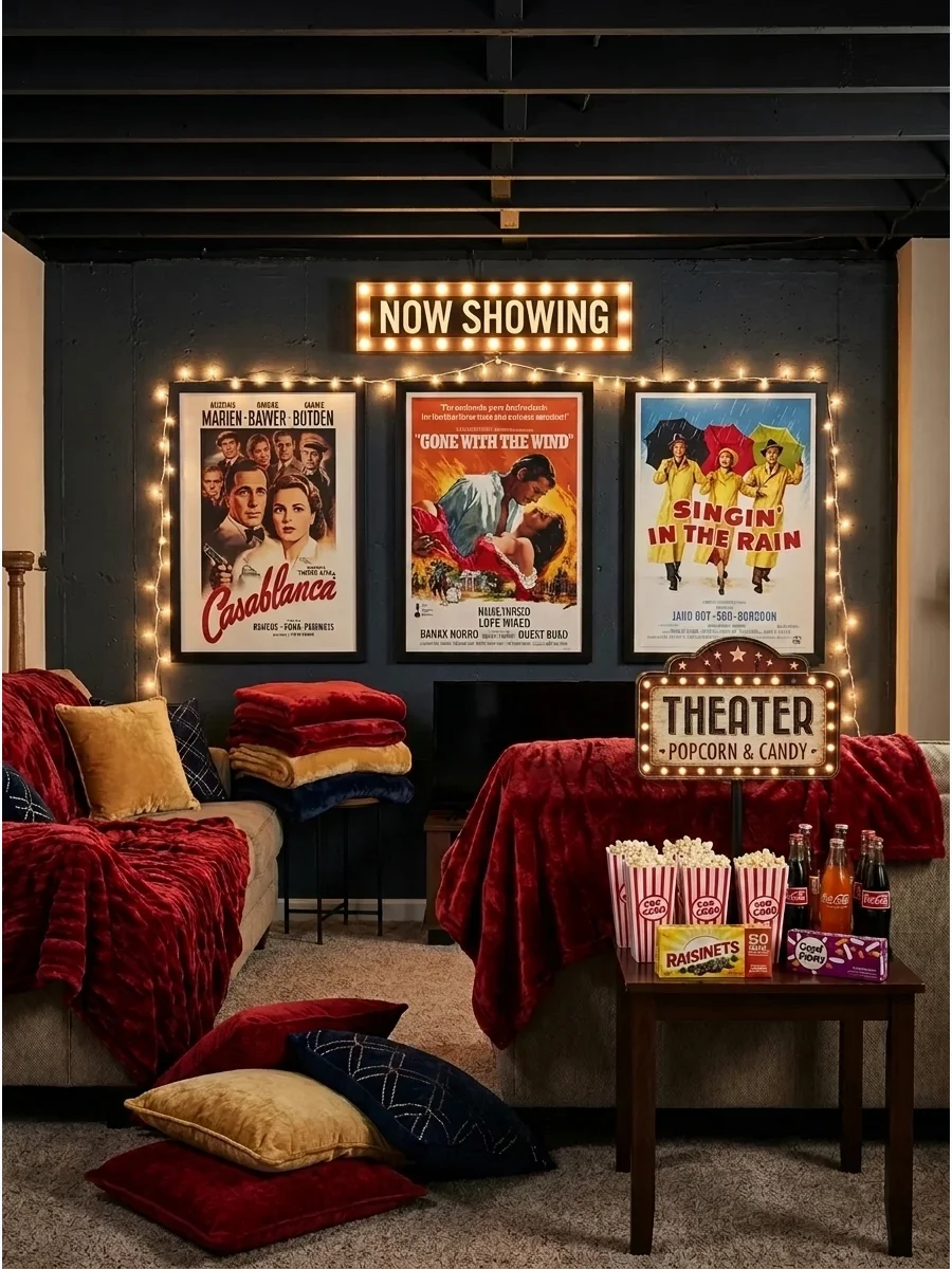 Vintage Cinema Movie Night Setup support view 1