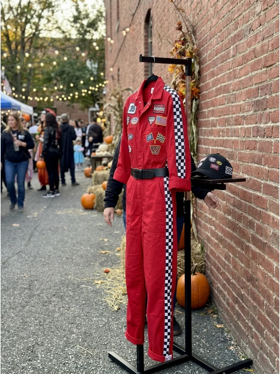 DIY Race Car Driver Costume With Coveralls support view 1