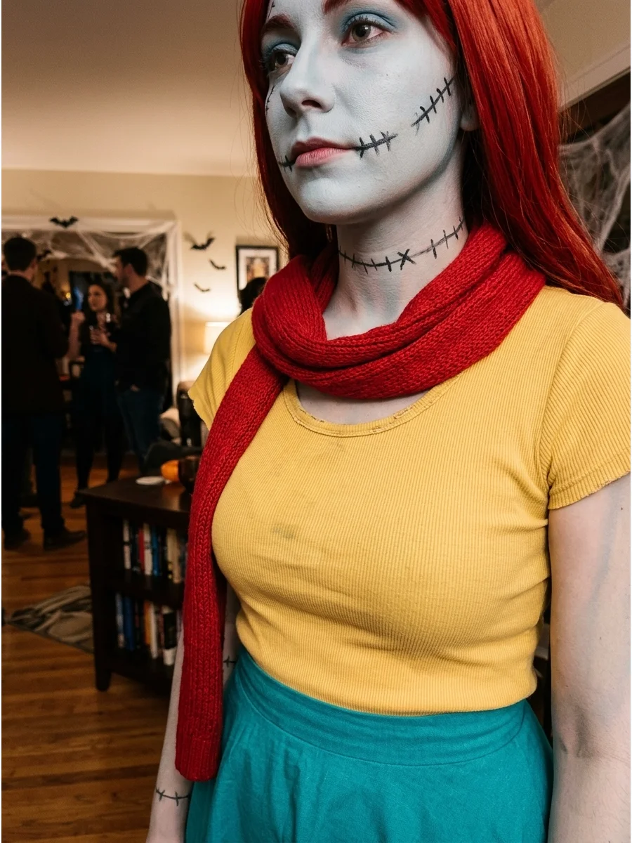 A casual Sally costume made from everyday closet items.