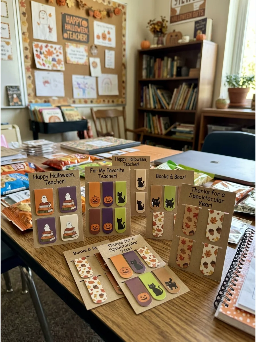 Magnetic Bookmark Set. Choose magnetic bookmarks featuring books, ghosts, pumpkins, or fall patterns. These are small, affordable, and useful for teachers who enjoy reading. Teache