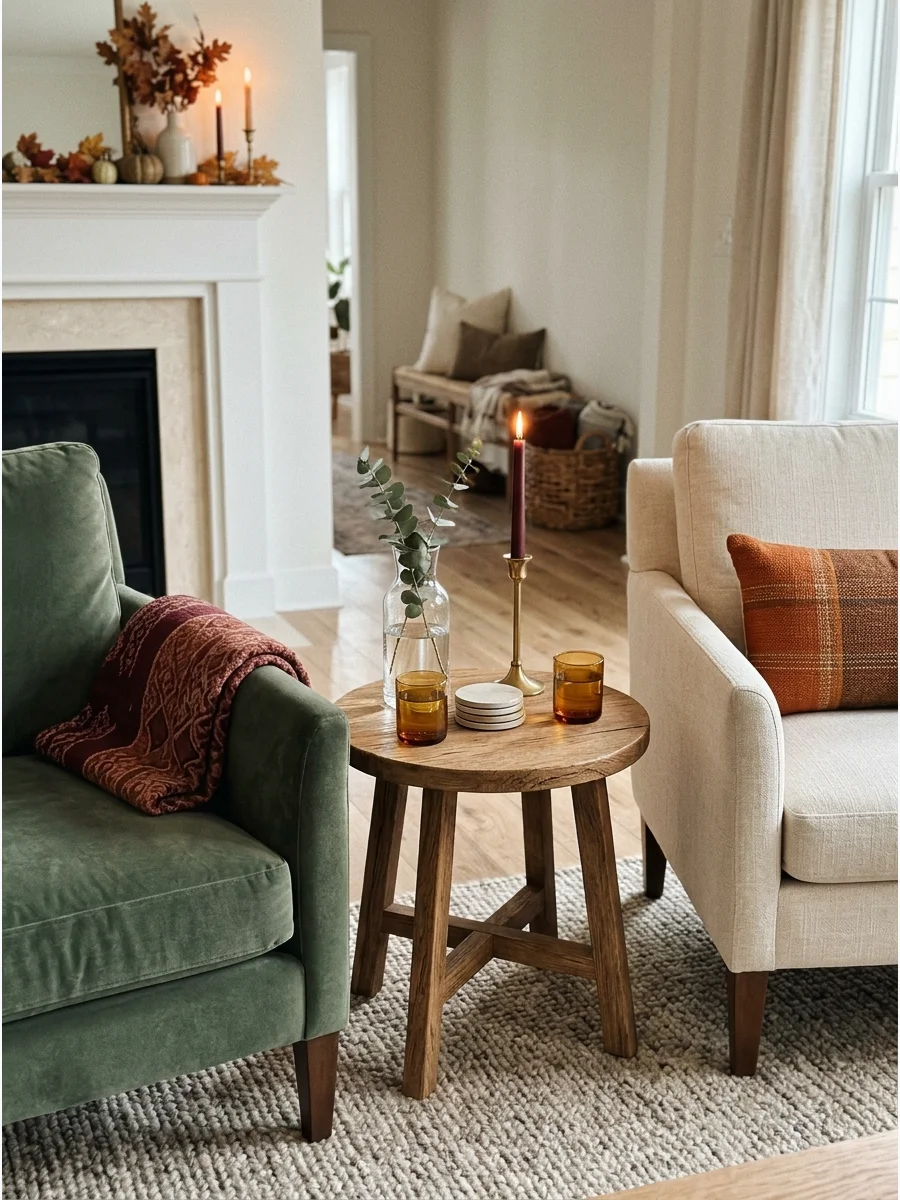 A cozy seating arrangement in a living room with two chairs and a side table.