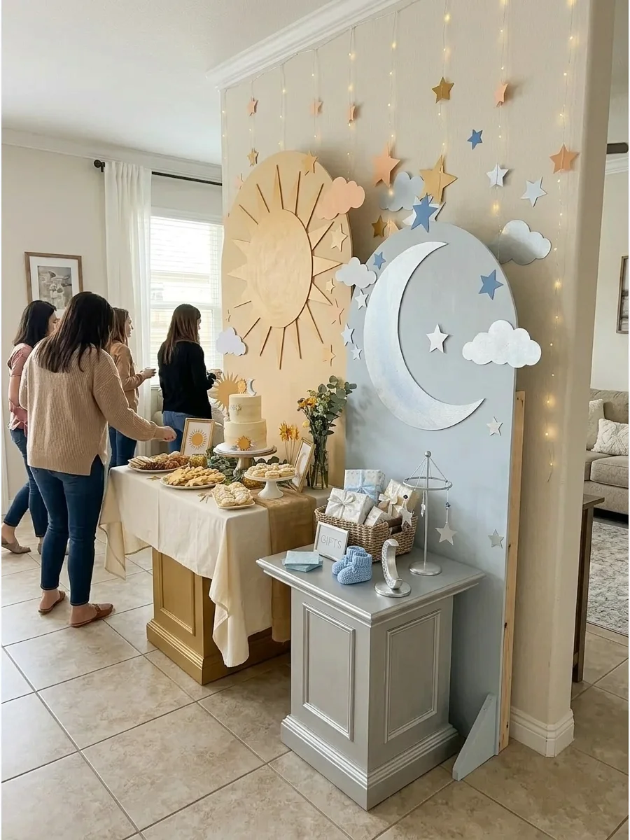 Sun and Moon Boy-Girl Twin Baby Shower support view 1
