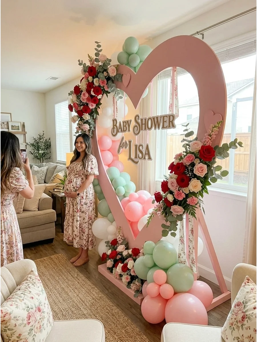 Giant Heart Baby Shower Backdrop support view 1