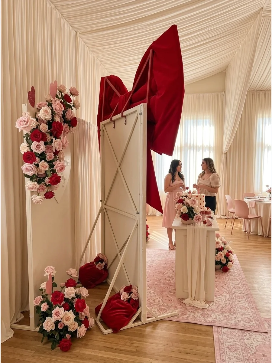 Giant Red Bow Valentine Backdrop support view 1