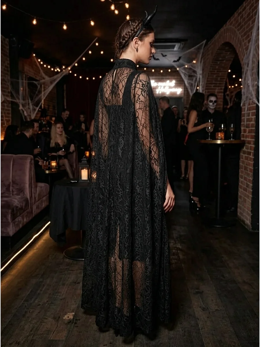 Black Lace Cape Vampire support view 1