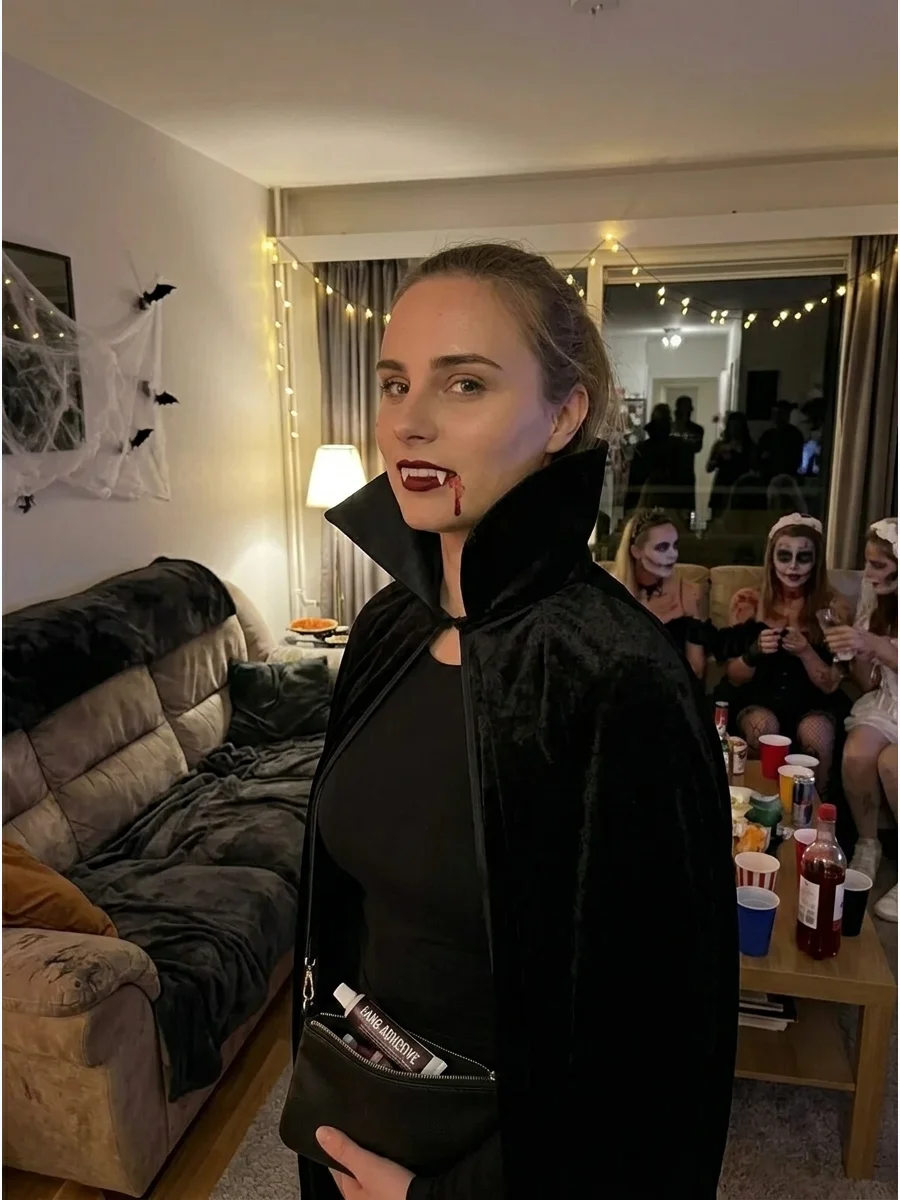 Last-Minute Vampire With Cape and Fangs support view 1
