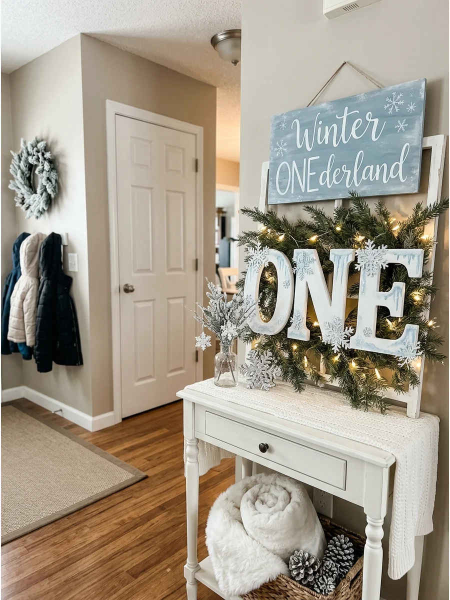 Simple Welcome Detail 1st birthday party ideas winter