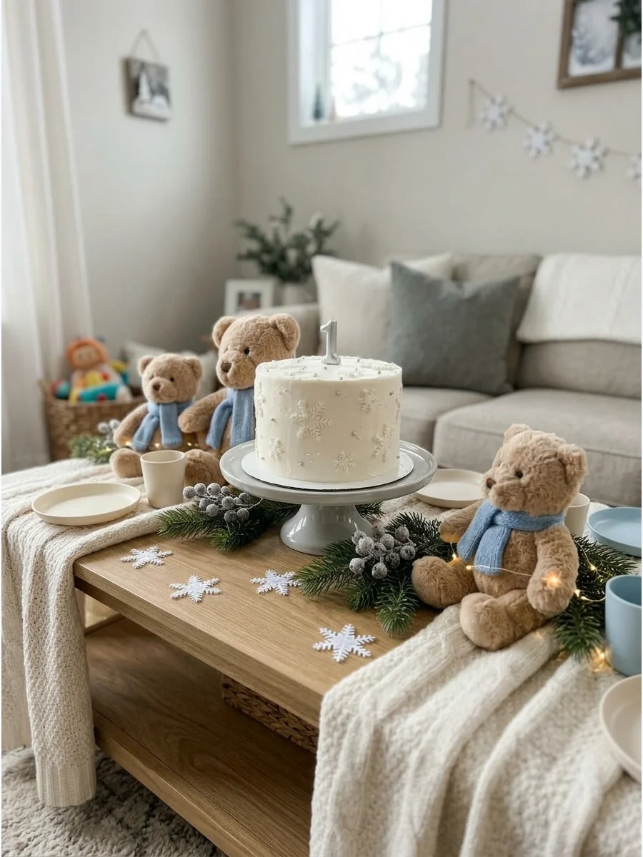 Winter Teddy Bear First Birthday support view 1