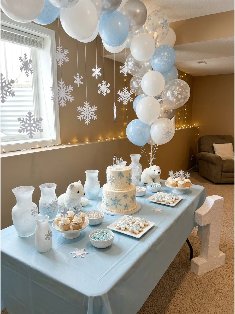 Main Party Table 1st birthday party ideas winter