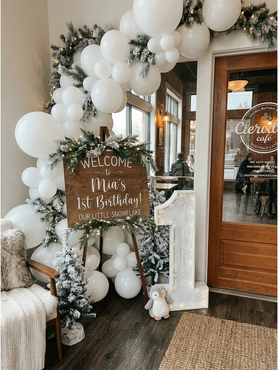 Snowy First Birthday Entrance support view 1