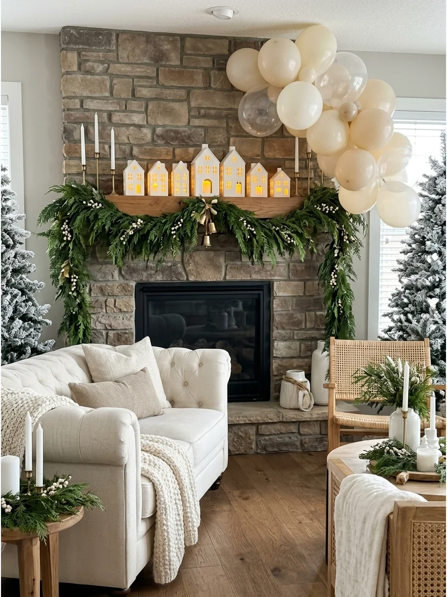 Evergreen and white color palette for a neutral baby shower.