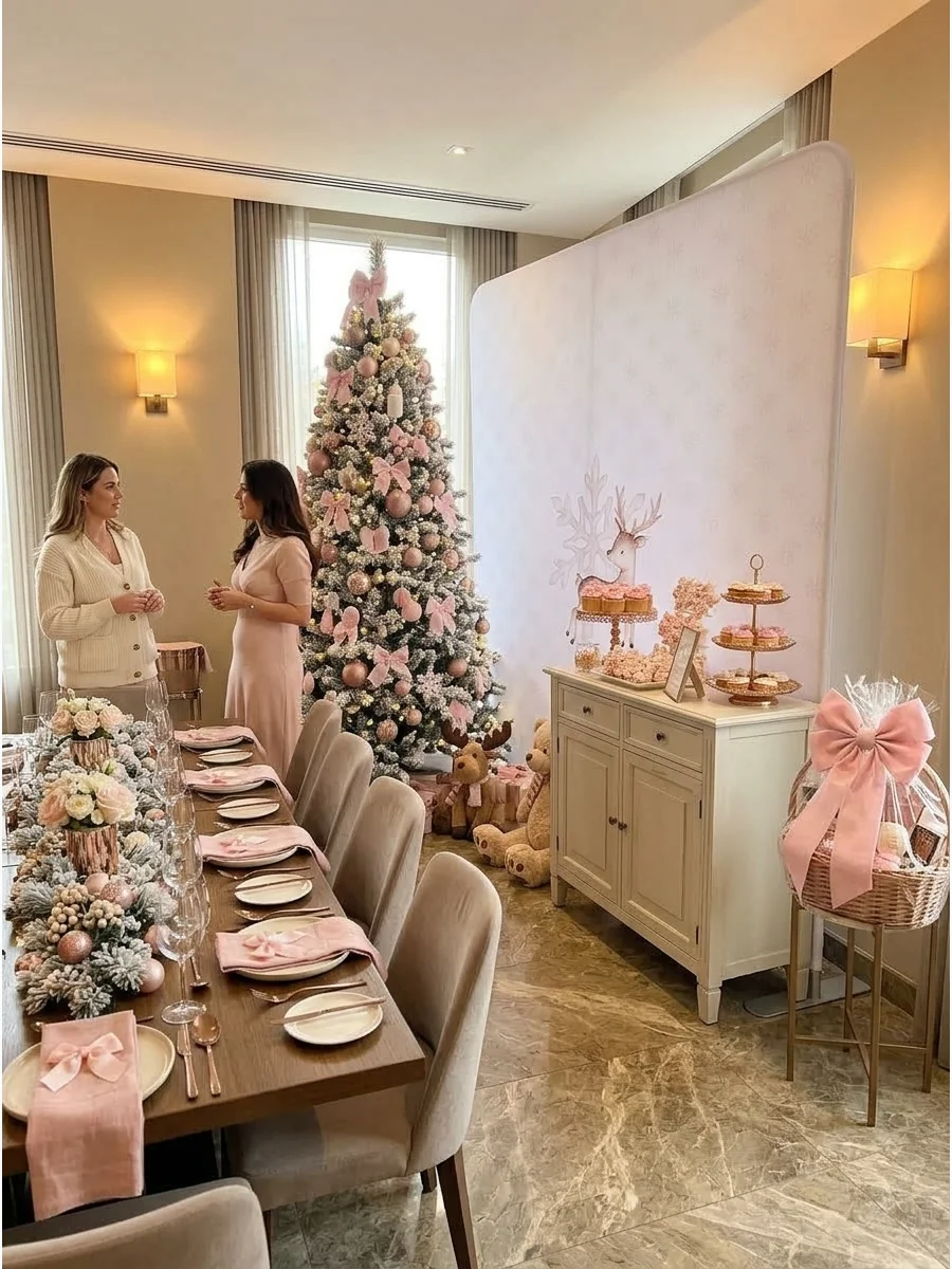 Pink Christmas Baby Shower support view 1