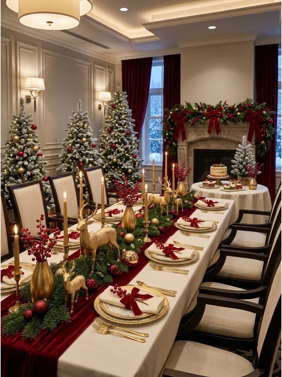 Red and gold baby shower palette with elegant holiday decor.