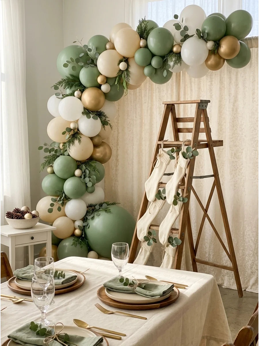Sage green and cream baby shower palette with eucalyptus.