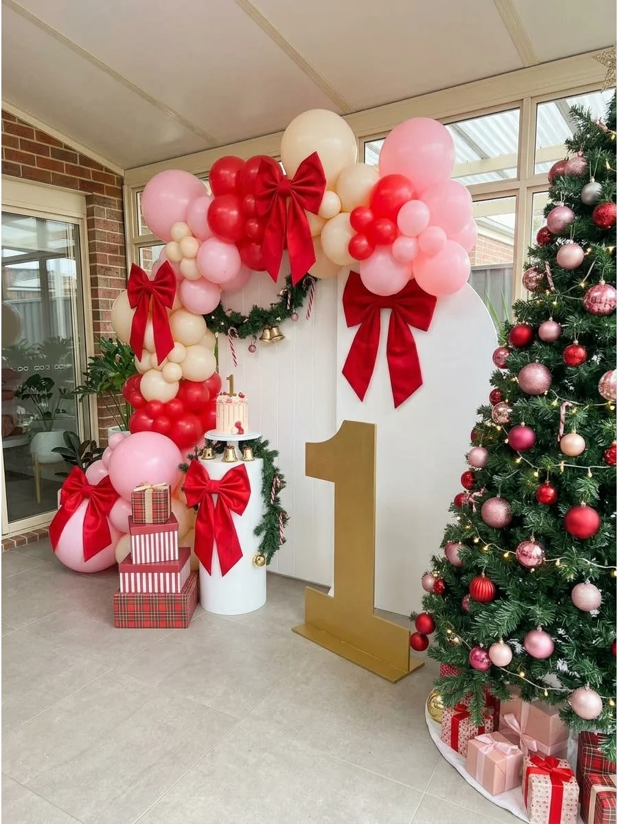 Pink Bow Christmas ONE Backdrop support view 1